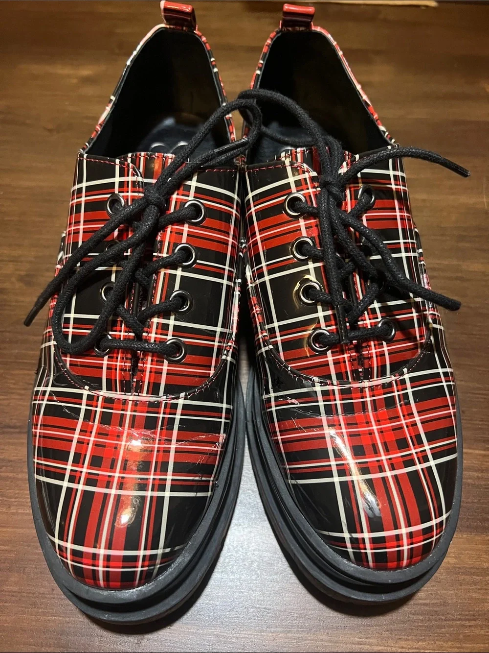 Jessica Simpson Sayze Red Combo Round Toe Lace Up Platform Flannel Oxford Flats